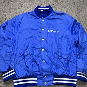 Vintage Sony Gaming Blue Nylon Bomber Jacket Retro Mens Medium